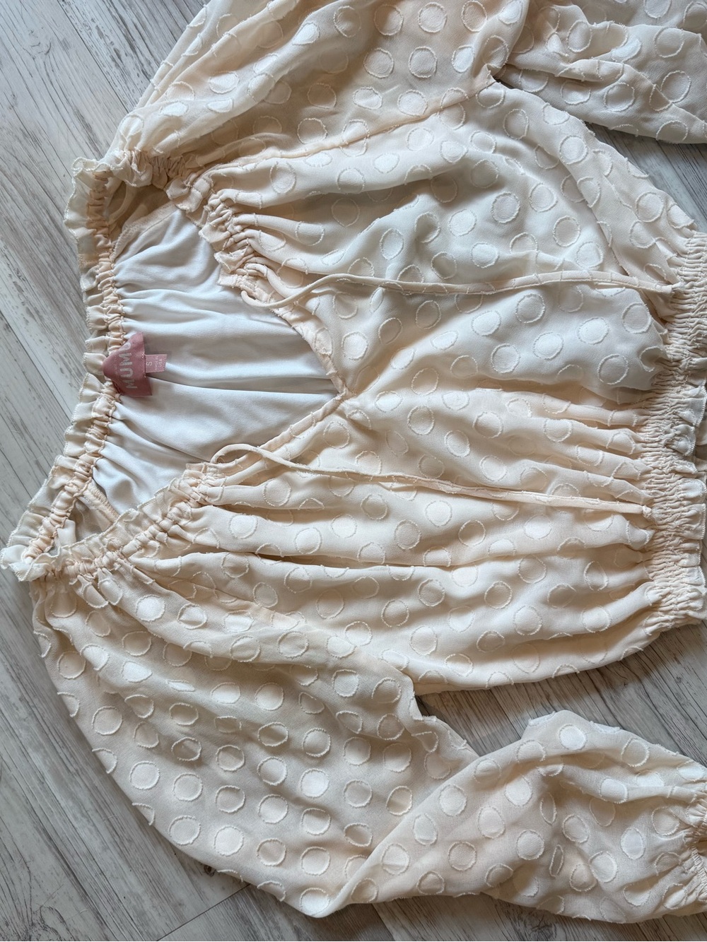 show me your mumu Cream Textured Polka Dot Smocked Blouse